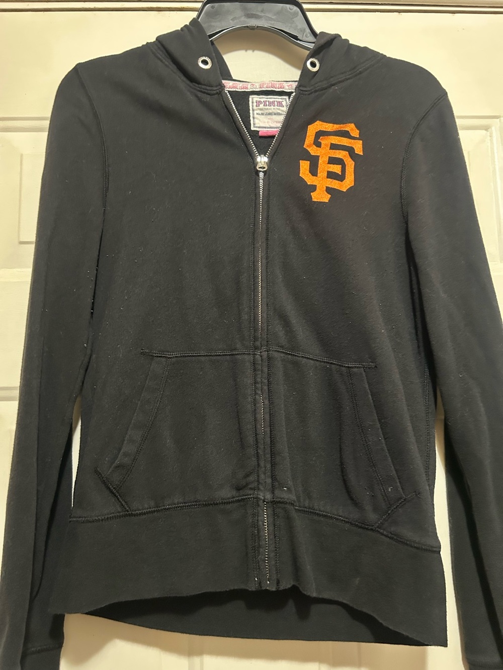 PINK San Francisco Giants Black Zip Hoodie with Orange Logo